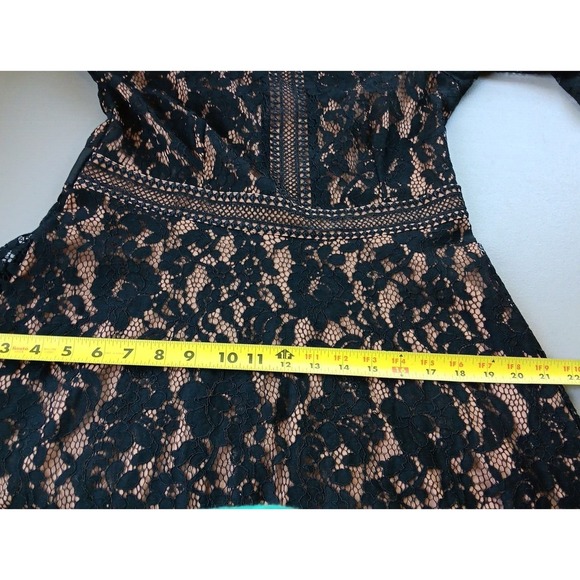 BOHO Maxi Dress Womens Large Black Lace over Beige‎ Bell Sleeve Coastal Romantic - Picture 9 of 11